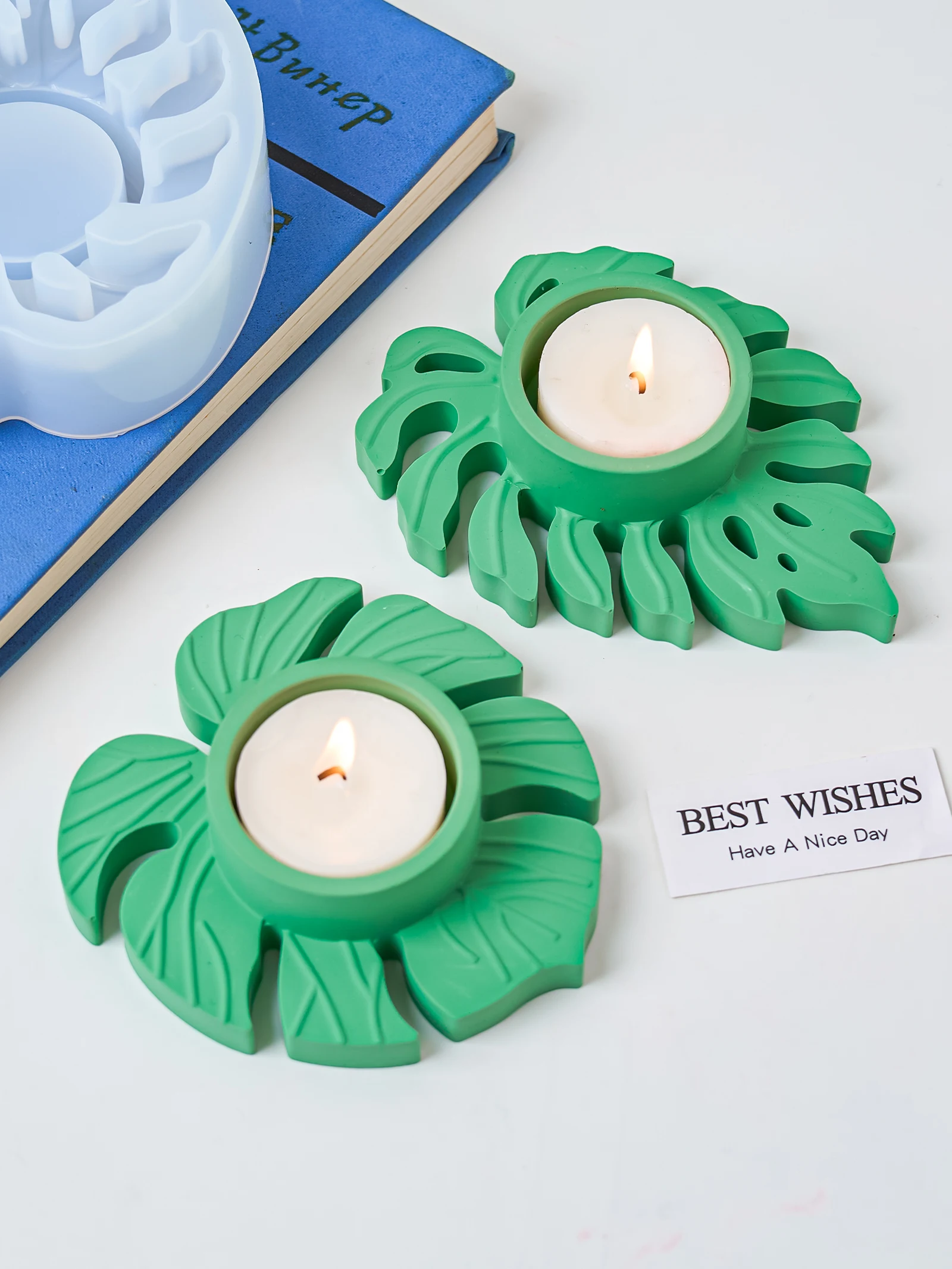 DIY Hollowout Blatt Kerzenhalter Silikonform 3D Blätter Kerzenbasis Gipsform Harz Kerzenständer Ornament Formen Wohnkultur Image