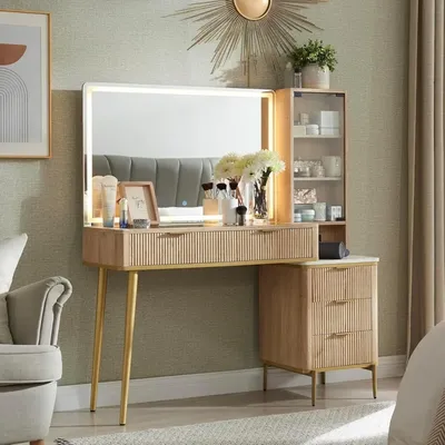 Fluted Makeup Vanity Desk with 36