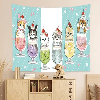 Funny Cat Mofusand Theme Birthday Party Custom Decoration Background Cloth Cartoon Style Pull Flag