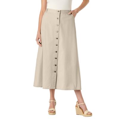 Plus Size Women's Perfect Cotton Button Front Denim Skirt by Woman Within in Natural Khaki (Size 32 WP)
