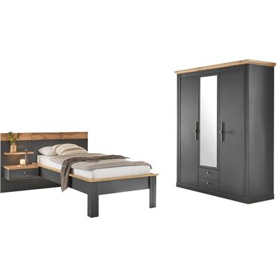 Schlafzimmer-Set HOME AFFAIRE "Westminster", grau, B/H: 90cm x 200cm, Schlafzimmermöbel-Sets, beinhaltet 1 Bett, Kleiderschrank 3-türig und 1 Wandpaneel Image