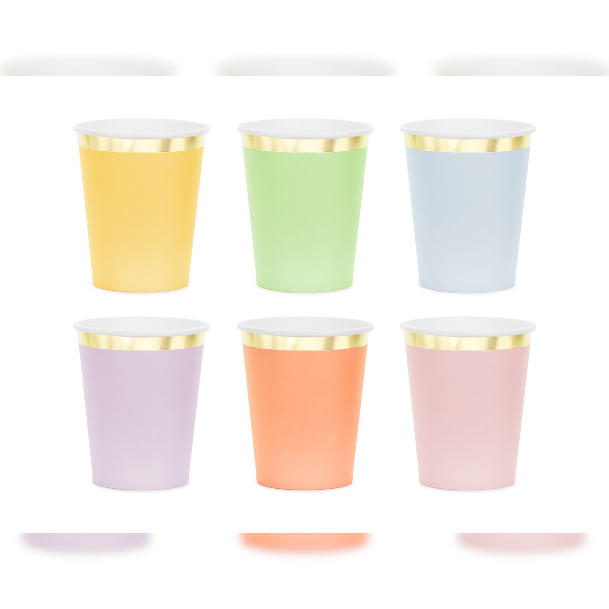 PartyDeco 6 Pappbecher 220ml mit Goldrand Trinkbecher Set Einwegbecher Pappe Getränkebecher Hochzeit Ostern Geburtstag Partyzubehör Bunt Pastell Gold Image