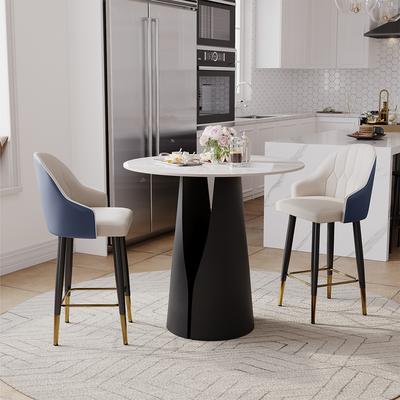 PU Leather Counter Height Bar Stools Set of 6, 24" Seat Height Upholstered Modern Bar Stools with Back and Metal Legs for Kitchen, Navy Blue