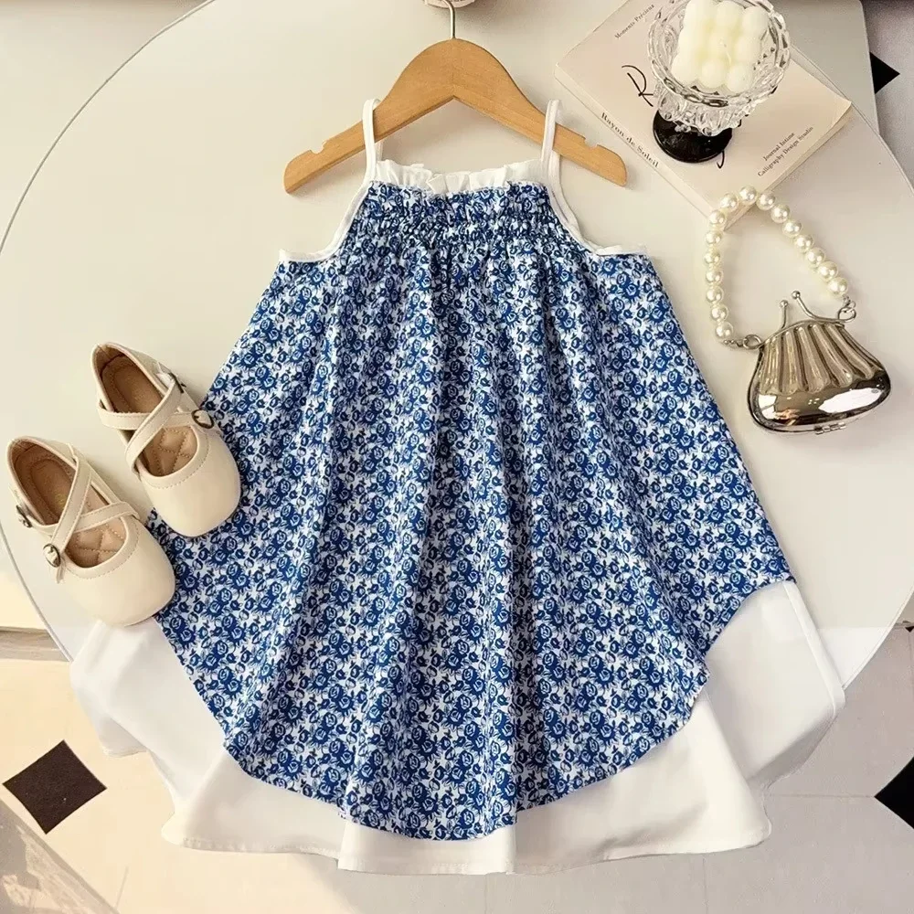 Mädchen Kleid Sommer Neue Patchwork Plissee Sling Blume Nette Prinzessin Kleider 3-7 Jahre Alt Kinder Kleidung Casual Wear Image