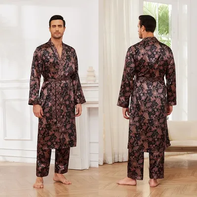 Neue Art Pyjamas Anzug Männer Sommer Eis Seide Nachthemd und Lange Hosen Männliche Dünne Lange Image