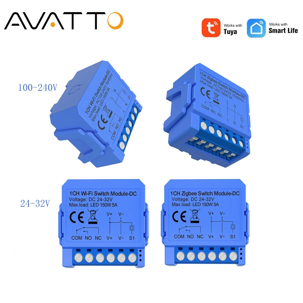 AVATTO Tuya WiFi/ZigBee Smart Dry Contact Modul DC 24-32V AC 100-240V Smart Home DIY MiNi Modul Arbeit für Alexa Google Home Image
