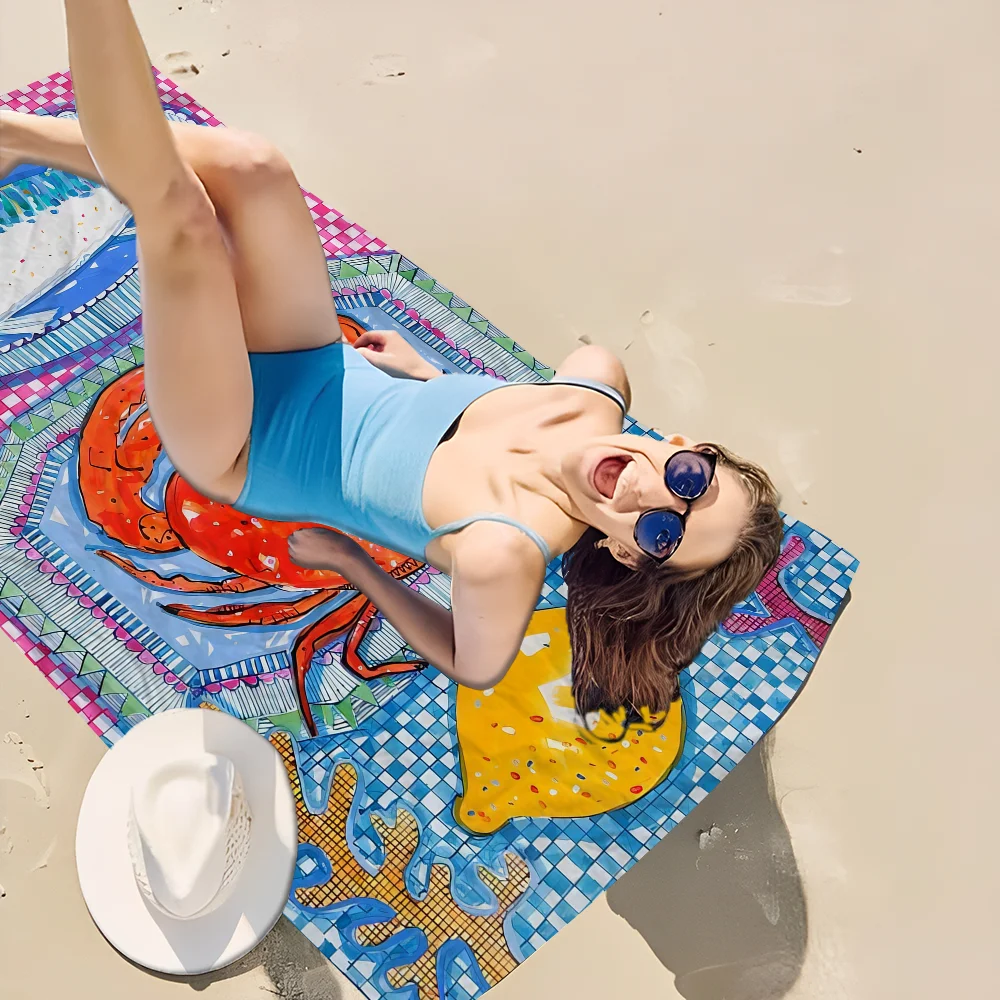 Bunte Sardine Hummer Fisch Ozean Mikro faser Decke schnell trocknende Strand tücher drucken super saugfähige Pool Handtuch Decke Image