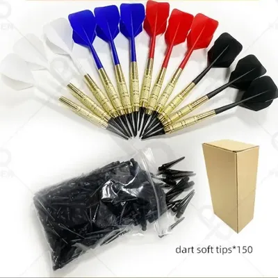 WEDARTER Soft Dart Set | 12 Balkenpfeile; 3 in jeder Farbe; für 4 Personen im Familienspielzimmer, 150 weiche Dartköpfe und schöner Koffer Image