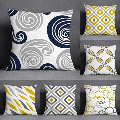 Blau und Gelb Geometrische Muster Dekorative Kissen Platz Kissen Home Office Dekorative Kissen Image