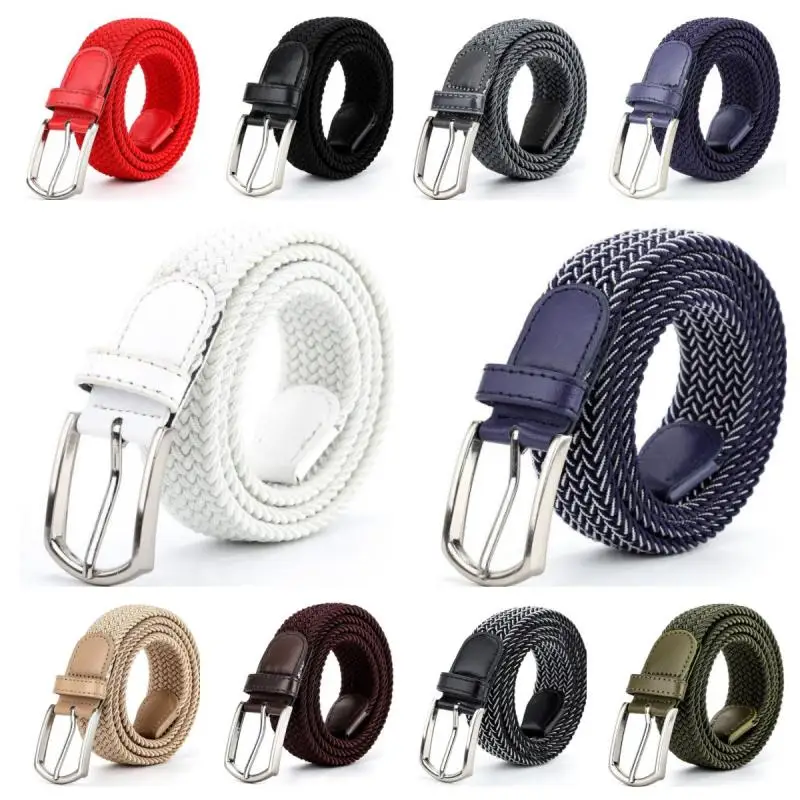 3,3 cm X 110 cm X 130 cm 2024 Hohe Qualität Neue Männer Elastischen Geflochtenen Gürtel Casual Frauen Leinwand Koreanische Alle spiel Pin Schnalle Weiß Schwarz Image