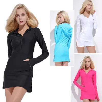Women's Long Sleeve UV Sun Protection Rash Guard Shirt with Hood Side Slit Sexy Swimsuit Top, 4