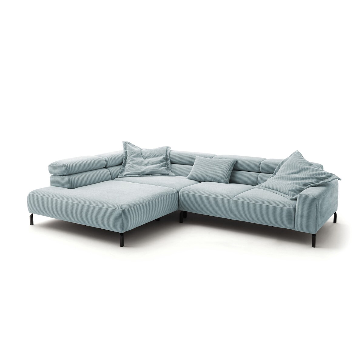 KAWOLA Sofa DELIA Ecksofa Cord hellblau Recamiere links Image