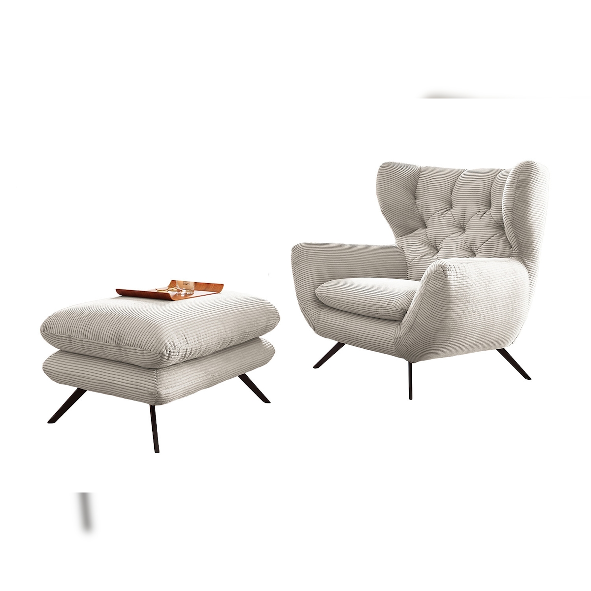 KAWOLA Sessel CHARME Hochlehnsessel Cord cremeweiß mit Hockerbank Image