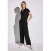 Overall STREET ONE, Damen, Gr. 42, EURO-Größen, schwarz, Stoff, 68% Viskose, 27% Polyester, 5% Elasthan, unifarben, casual, gerade knöchelfrei, ohne Ausschnitt, Kurzarm Bündchen, Overalls, mit Knopfleiste