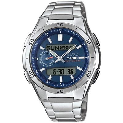 Funkchronograph CASIO FUNK, blau (silberfarben), Armbanduhren, Herren, Solaruhr,Armbanduhr,Herren,Digitaluhr,Titanarmband, bis10 bar wasserd. Image