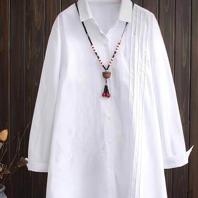 TEMU Size Women's Long Sleeve Shirt With Striped Collar, Semi-sheer Polyester And Spandex , Machine Washable Image