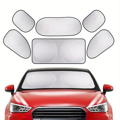 TEMU 6pcs Car Sunshade Set With Suction Cups - Uv Protection & Heat Insulation For Front Windshield, Car Accessories, New Model Image
