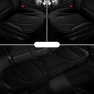 TEMU Breathable Linen Three-piece Car Seat Cushion Set, Wear-resistant And Comfortable Half-covered Seat Cover, Suitable For All , Non-binding And Non-slip Image
