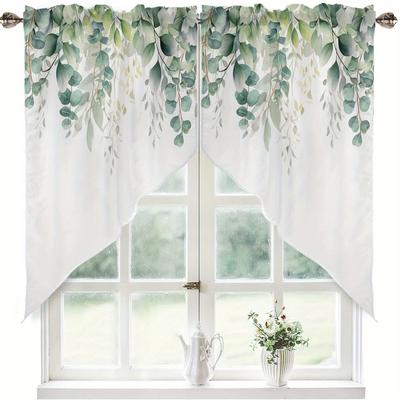 TEMU 2pcs Vintage Floral Print Polyester Curtains - Light Filtering Semi-sheer Rod Pocket Window Drapes For Kitchen & Bedroom, Machine Washable Nature- Decor, Curtains For Living Room Image
