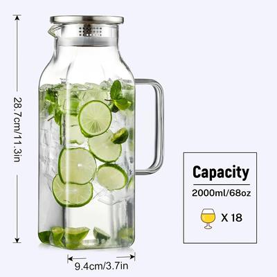 TEMU 1pc Yumiplus Borosilicate Glass Pitcher With Lid And Spout, 68oz Square Carafe With Handle For Hot/cold Beverages, Ideal For Iced Tea, Coffee, Juice, Milk - Fridge-friendly Drink Jug Image