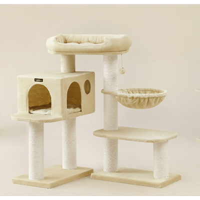 TEMU Scratching Tree For Large Cats, Xxl, Durable, Cat Tower With 6 Extra Thick Scratching Posts, Large Platform, Cave, Basket, Flexible Assembly, Removable, Washable Cushions Image