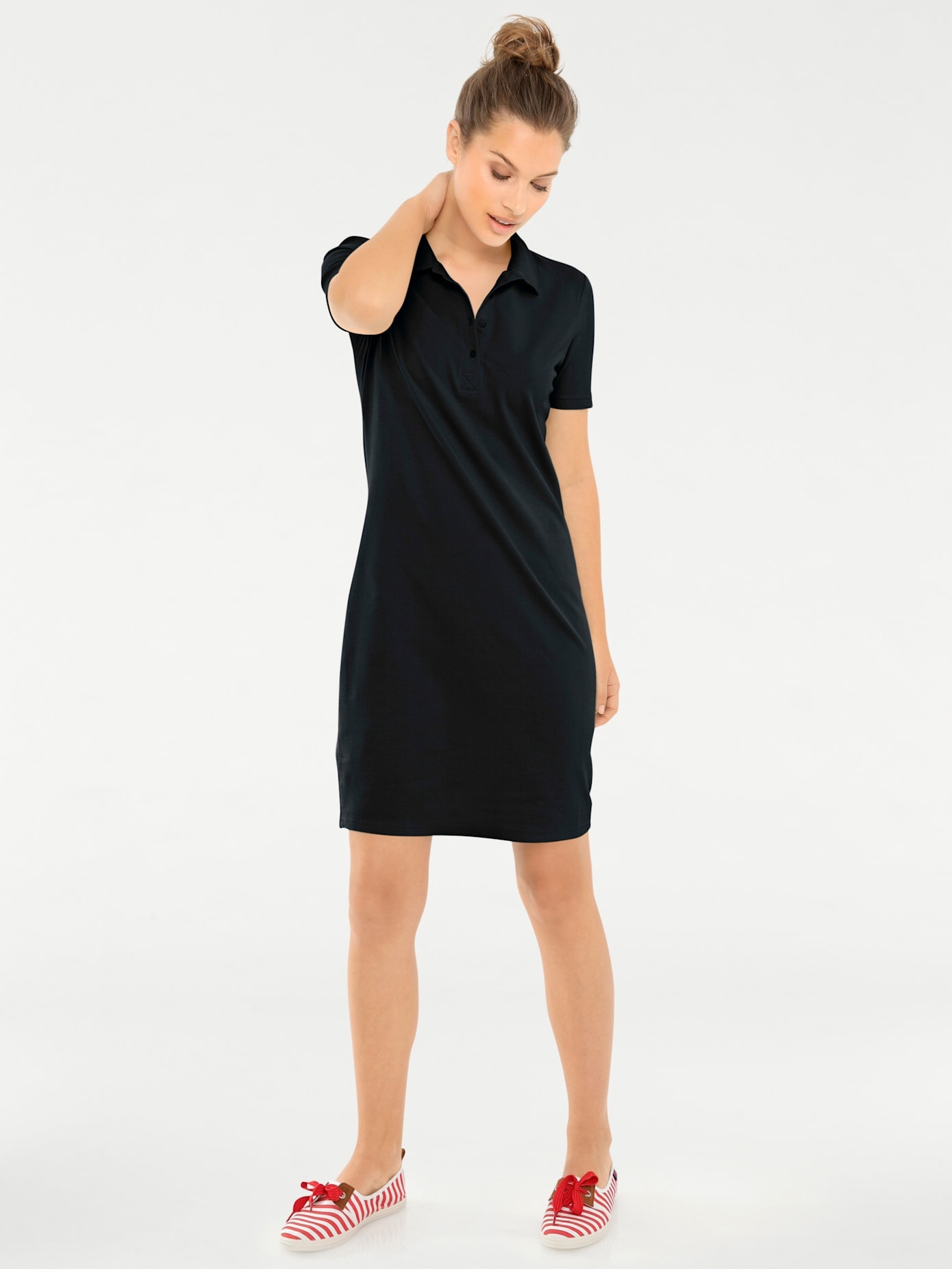 Shirtkleid "Polokleid", Damen, Gr. 44, Normalgrößen, schwarz, 95% Baumwolle, 5% Elasthan, B.C. BEST CONNECTIONS BY HEINE, unifarben, kurz, Kleider Shirtkleid