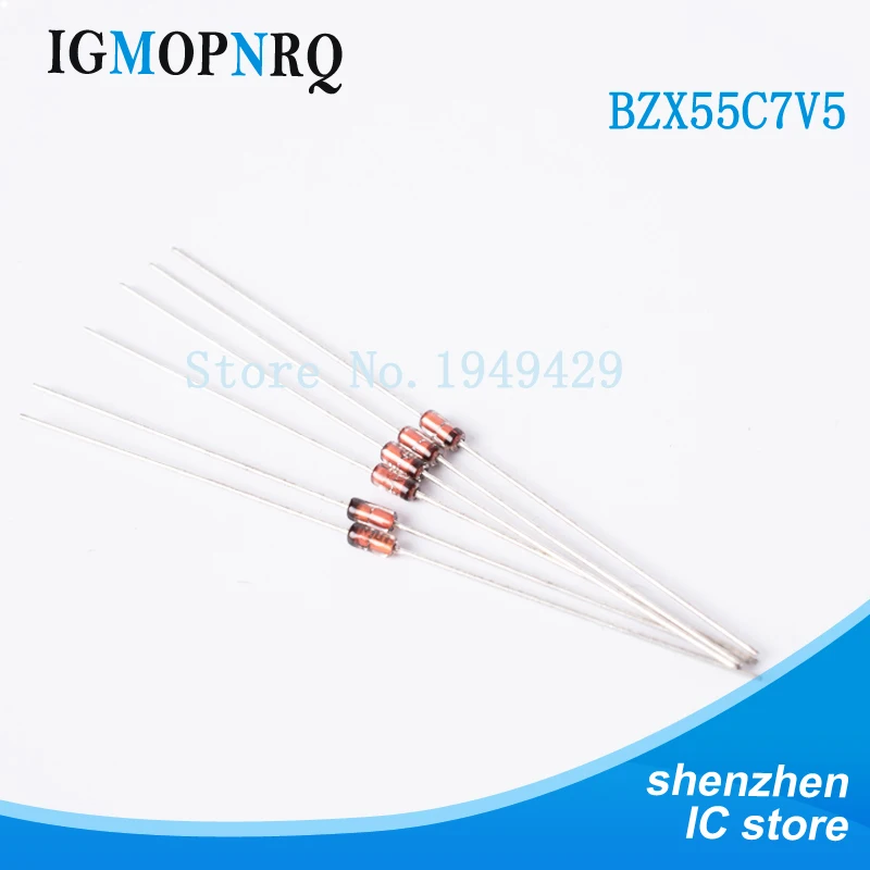 200 TEILE/LOS BZX55C7V5 1/2W 7V5 7,5V 0,5W Zener Diode DO-35 diode Image