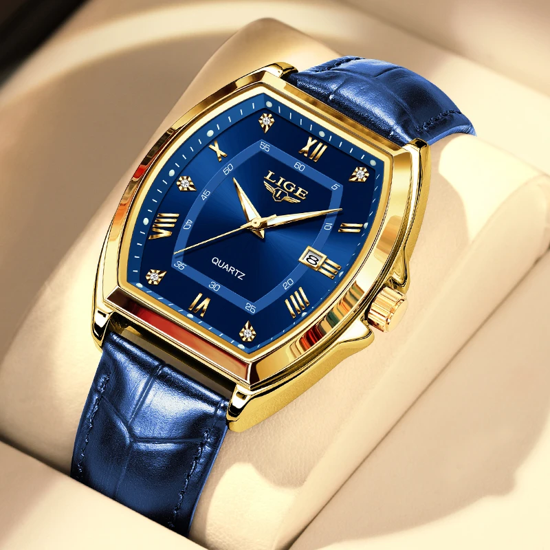 LIGE Neue Mode Quarz Mann Uhr Leder Tonneau Form Einfache Leuchtende Wasserdichte Casual Sport Diamant Outdoor Uhren für Männer Image