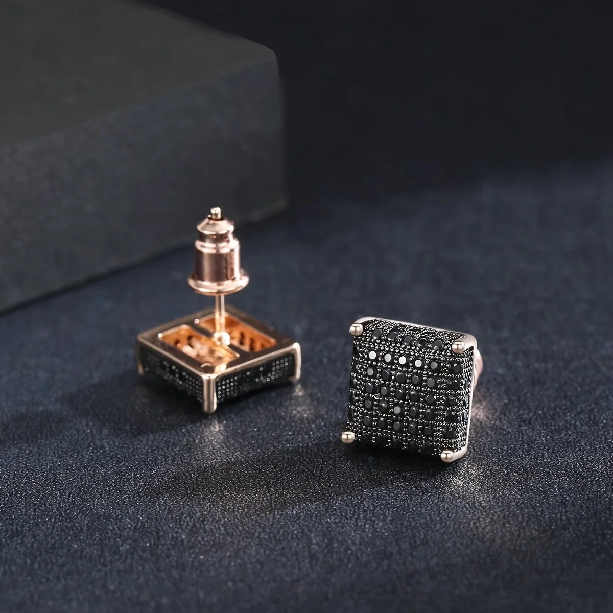 Hip Hop Männer Zirkon Ohrringe Schwarz Quadrat Ohrstecker für Männer Frauen Zirkonia Punk Maskuline Schmuck Geschenk