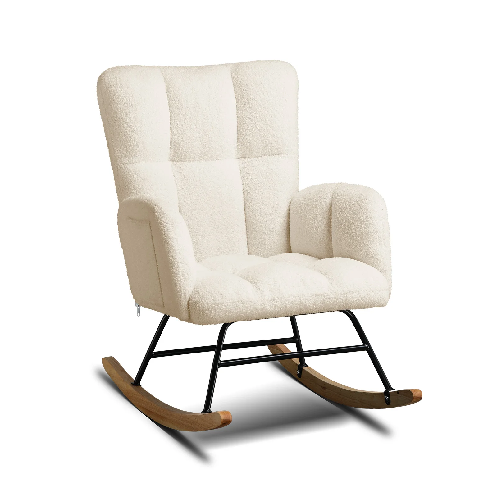 COMHOMA Schaukelstuhl, Relaxsessel mit Armlehnen, Ohrensessel aus Teddy-Plüsch Schaukelsessel, bis 150 kg belastbar, sonnenliege Image