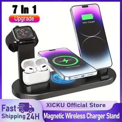 7 In 1 30 W Drahtlose Ladegerät Stand Pad Für iPhone 16-12 Pro Max Apple Watch Airpods Pro Apple Watch 8 Schnelle Lade Dock Station