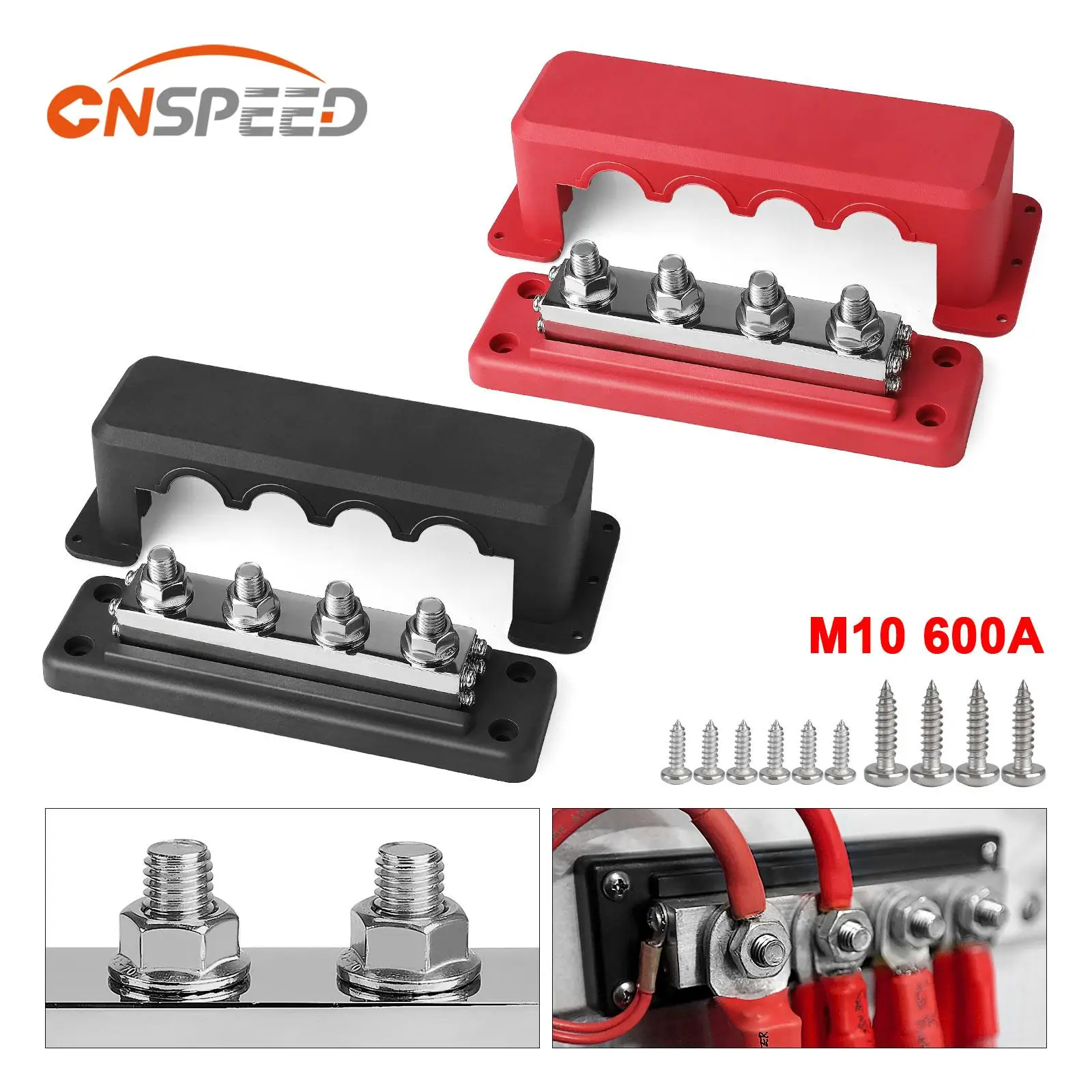 CNSPEED Power EV Ladegerät Verteilerblock Sammelschiene 600A 12-48V Elektrischer Klemmenblock Bolzen M10 3/8" für LKW Boot Camper RV Image