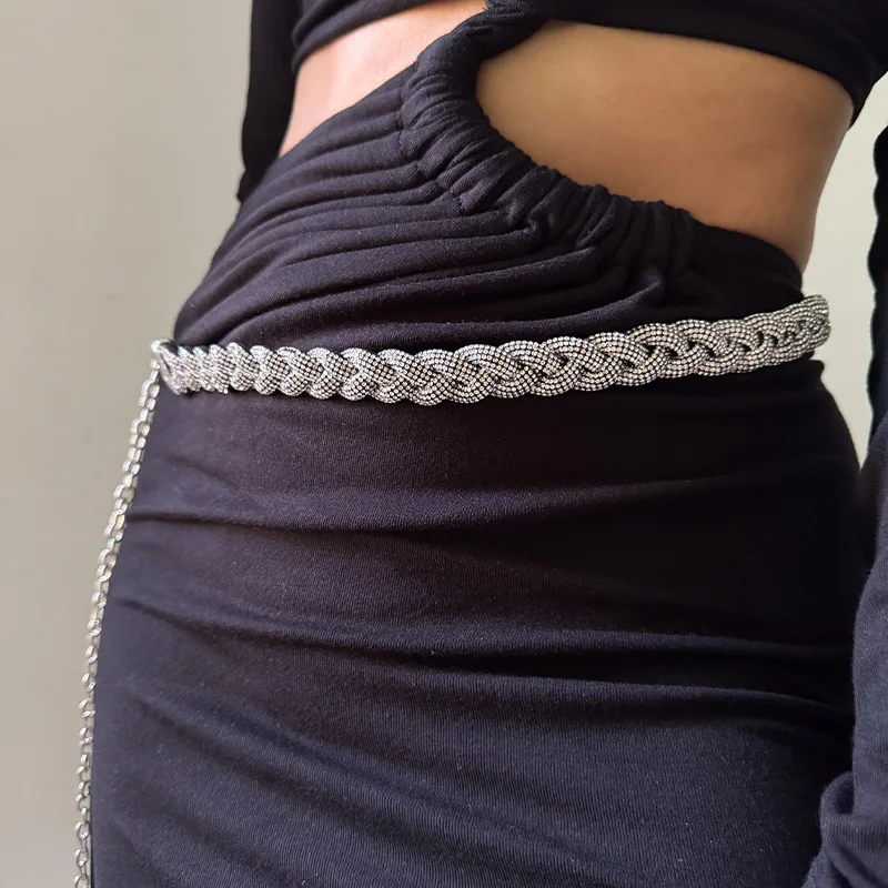 Mode frauen strass Blingbling Leder Seil Gürtel Kleid Mantel Hemd Dekor Seil Gürtel Solide Lanyard Für Taille Einfache Gürtel Image