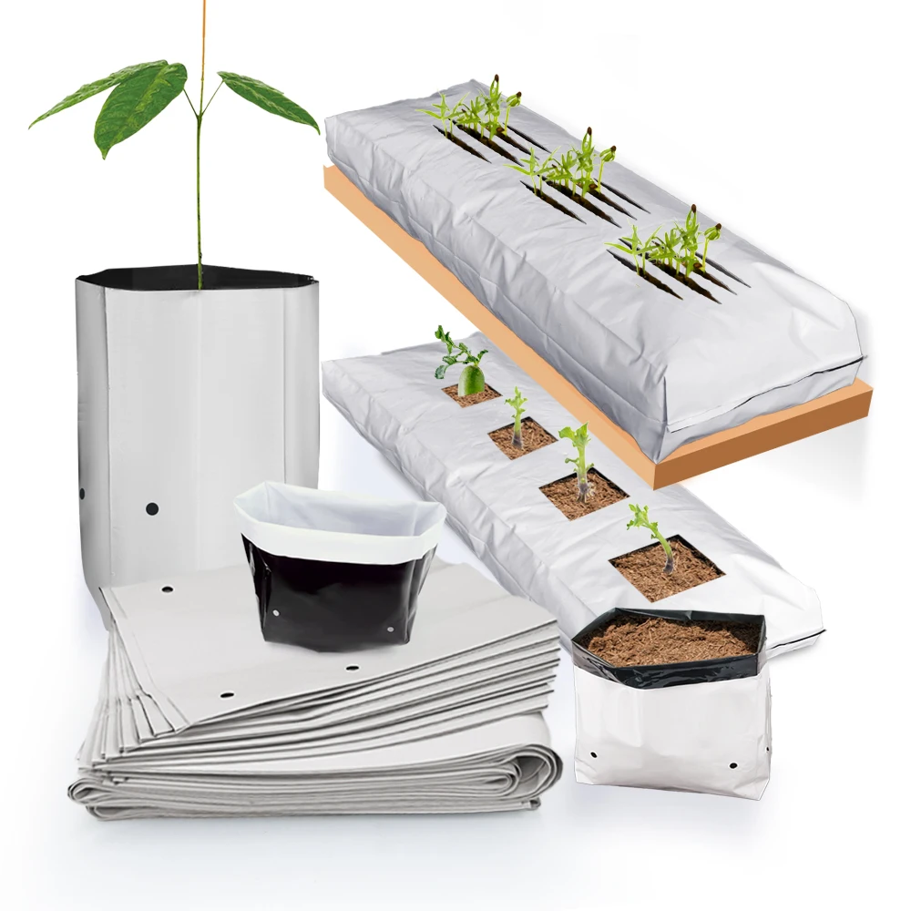 0,12 mm dicker PE-Schwarz-Weiß-Pflanzen-Wachstumsbeutel für Garten, Gewächshaus, Gemüse, Erdbeere, erdloser Anbau, Pflanztasche Image