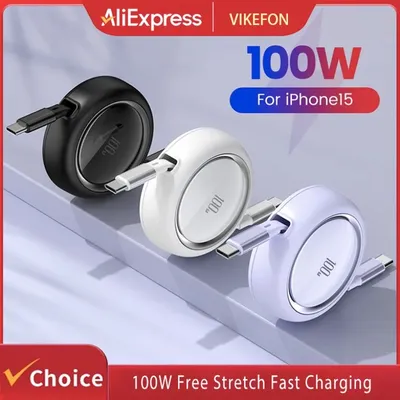 6A 100w Datenkabel Schnelles USB-Kabel Einziehbare tragbare Ladeleitung Beleuchtung USB Typ C Image