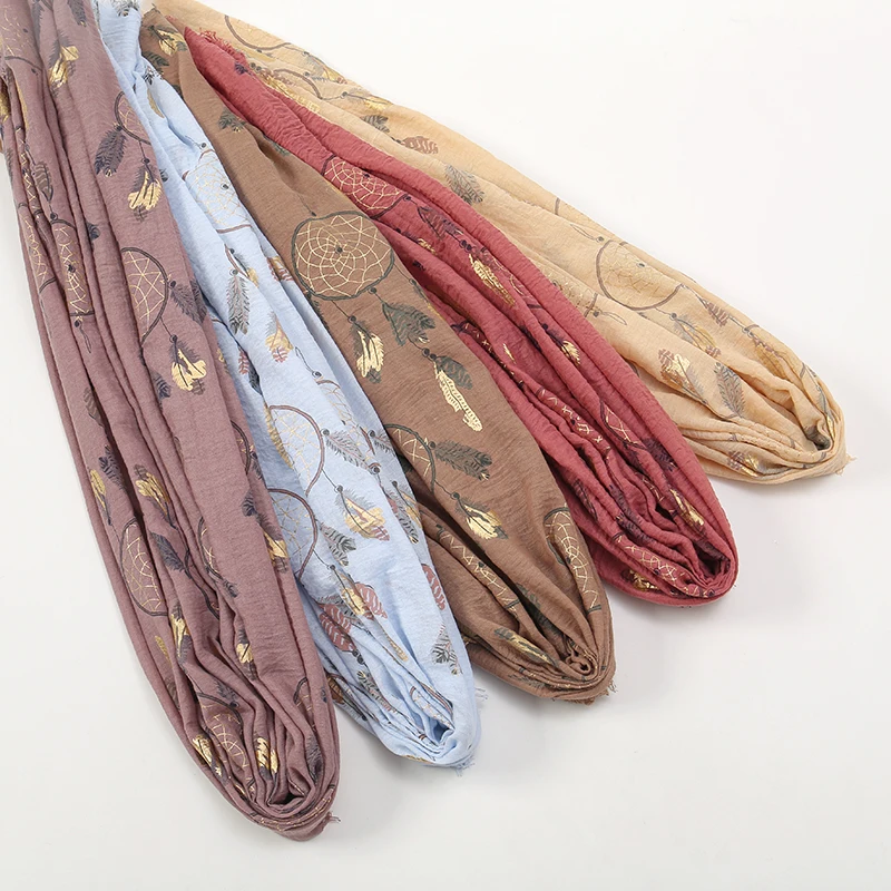 Baumwolle Und Leinen Schal Fransen Schal Frau Muslimischen Hijab Sommer Atmungsaktive Stirnband Bronzing Islam Turban Schals 180*95 cm Image