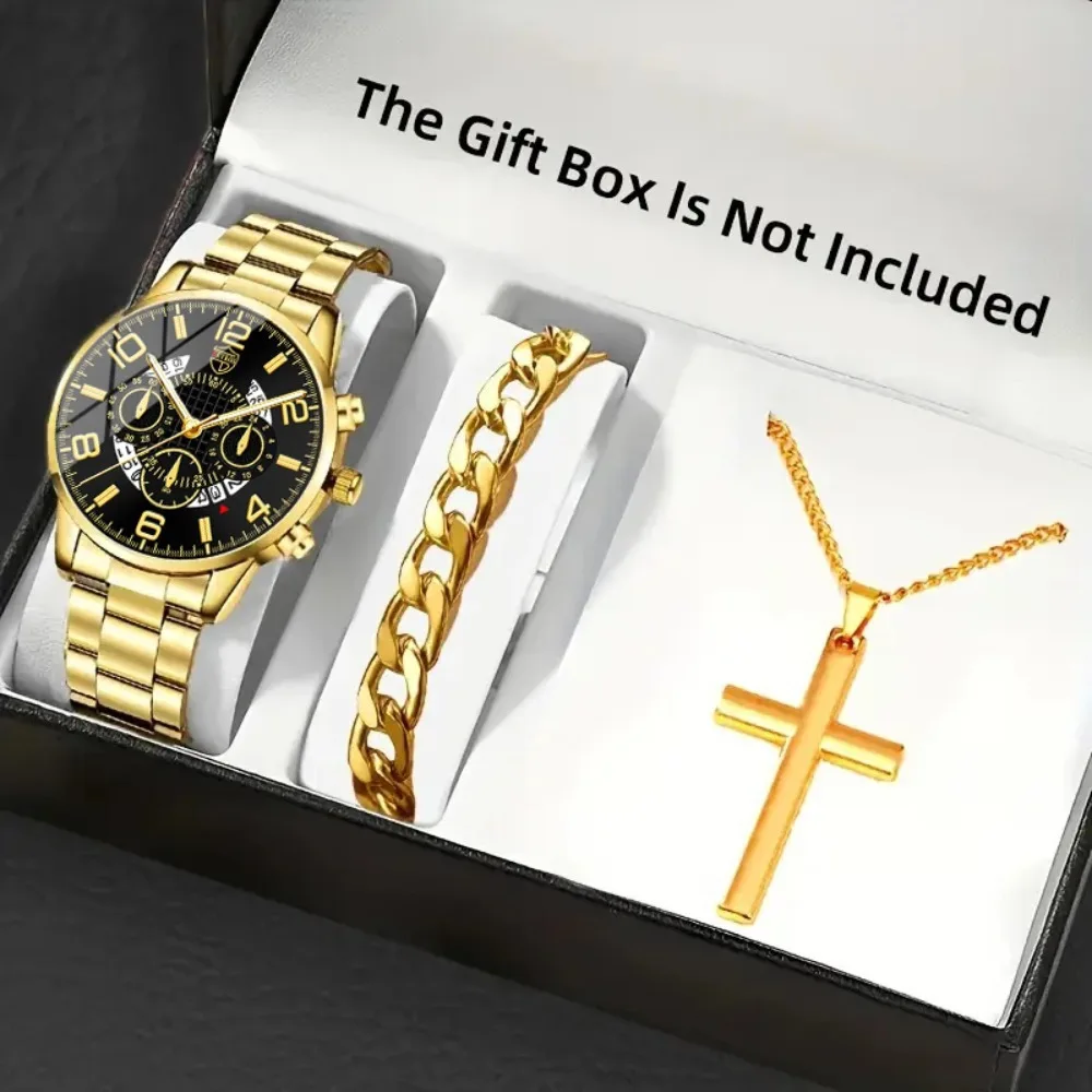 3 Teile/satz Uhr für Männer Quarzuhr für Mode Armband Halskette Heißer Verkauf Mode Uhr für Herren Legierung Armband Uhr für männer Image