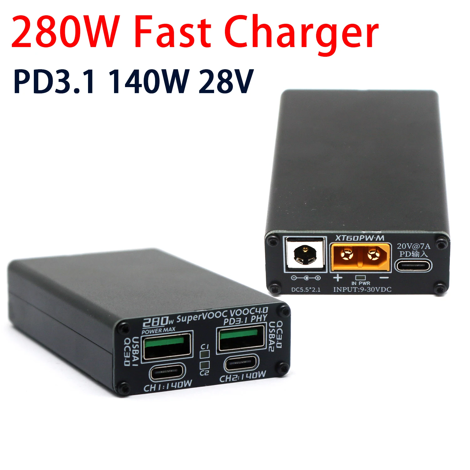 280 W PD3.1 Hochleistungs-Schnellladegerät 140 W 28 V 5 A Vollprotokoll PD-Schnellladekonverter Auto-Desktop-Telefonladung TYPE-C USB Image