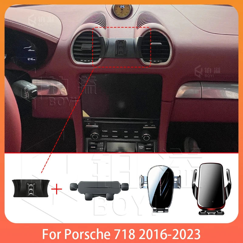 Telefon Halter Auto Für Porsche 718 2016-2023 Mobile Unterstützung Spezielle Feste Halterung Basis Drahtlose Ladestation Innen zubehör Image