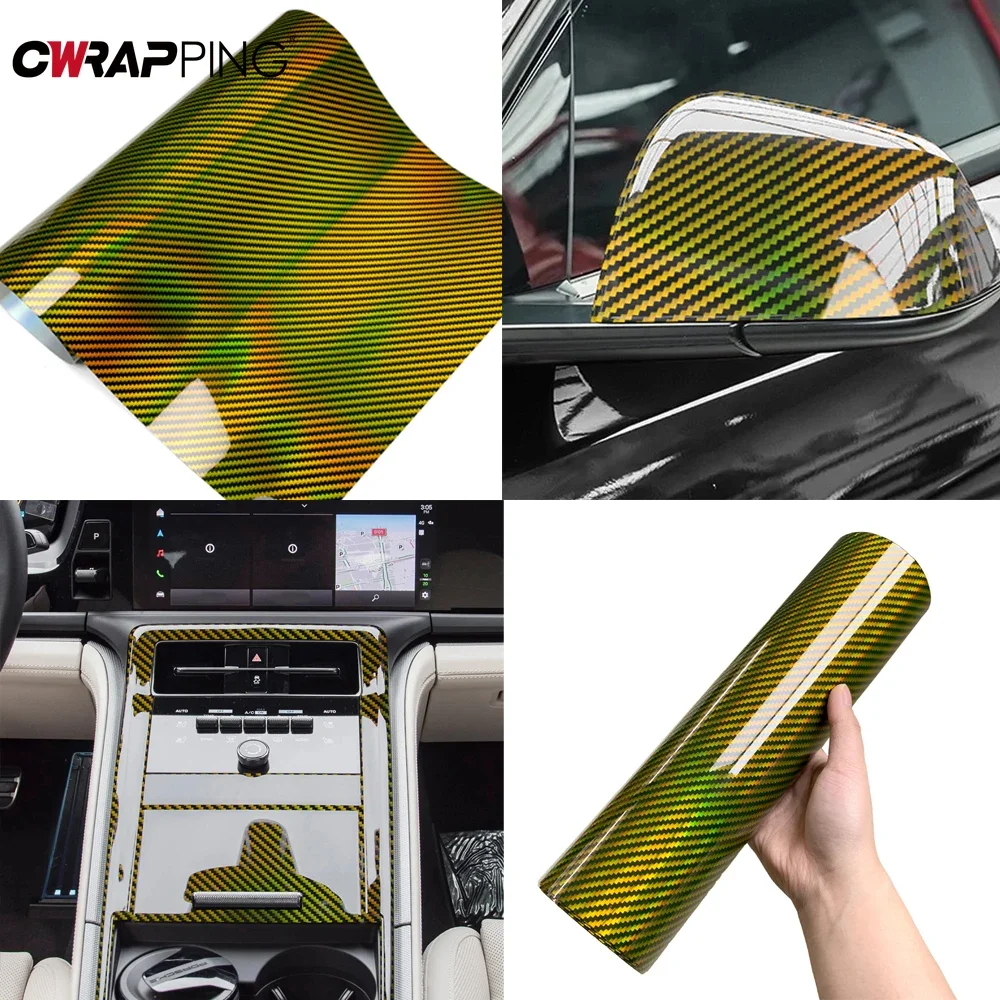 Glänzende Laser Carbon Fiber Vinyl Warp Auto Außen Aufkleber Motorrad Körper Modifikation Gold Aufkleber für Motorrad Zubehör Image