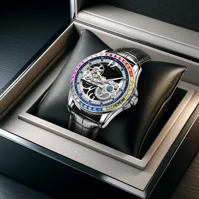 A Men's Black Leather Strap Elegant Business Style Double-Sided Hollow Dial Fully Automatic Mechanical Watch