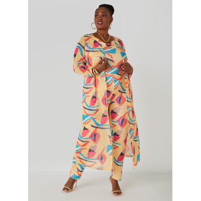 Plus Size Abstract Print Duster