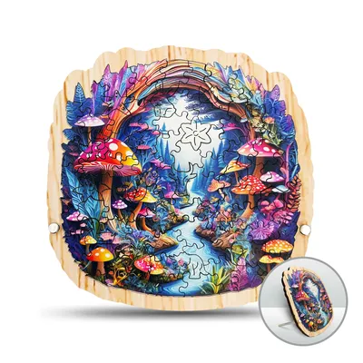 80 Pieces Mushroom home Wooden Puzzle for Adults with Baseplate , Unique Shape Wooden Jigsaw