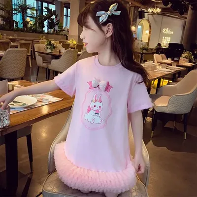 2-13Years Toddler Baby Girl Summer Dress Children Pink tutu Princess Dresses for Girls Cute Rabbit