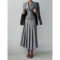 Set completo da lavoro casual da lavoro elegante da donna 3 pezzi: gilet aderente per la primavera/estate, gonna longuette a pieghe, adatto per le donne dell'ufficio
