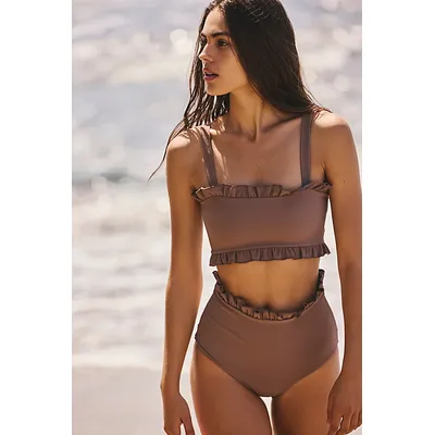 Citrine Swim Alice Bikini Bottoms at Free People in Espresso Rib, Size: XS