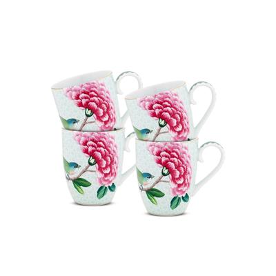 Becher PIP STUDIO "Blushing Birds", weiß, B:12,5cm H:10cm Ø:8,7cm, Porzellan, Trinkgefäße, Große Tassen im 4er-Set, Blushing Birds, 350 ml Image