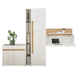 Furn.Design Büromöbel komplett Set in weiß und Wotan Eiche mit Aktenschrank, Sekretär und Kommode für Homeoffice Center Image