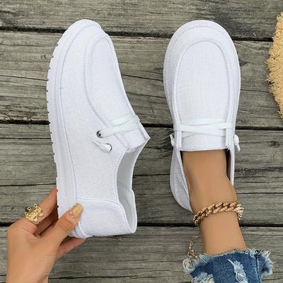 TEMU Women's Slip-on Sneakers - Comfortable Casual Shoes In White, Beige, Green & Light Brown Fabric Upper With Tpu Sole, Low-, Wear, Ladies Sneakers Image