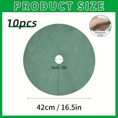 TEMU 10pcs Green Non-woven Tree Mulch Rings For Garden & Lawn Care, Textile Material Barrier, Circular Tree Root Protection Covers, Landscape Maintenance Barrier Pads, Easy-to-install Slit Design Image